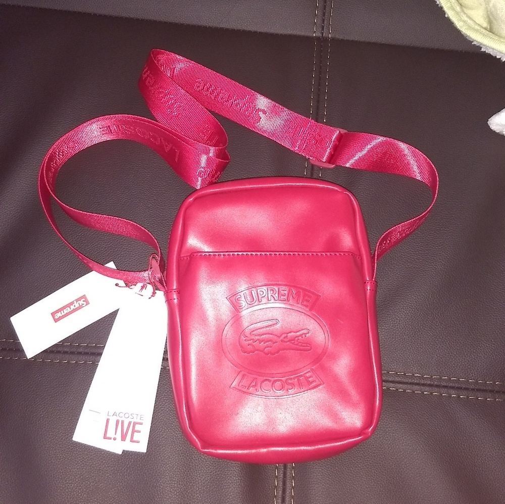 Supreme x Lacoste Leather Shoulder Bag Red SS18